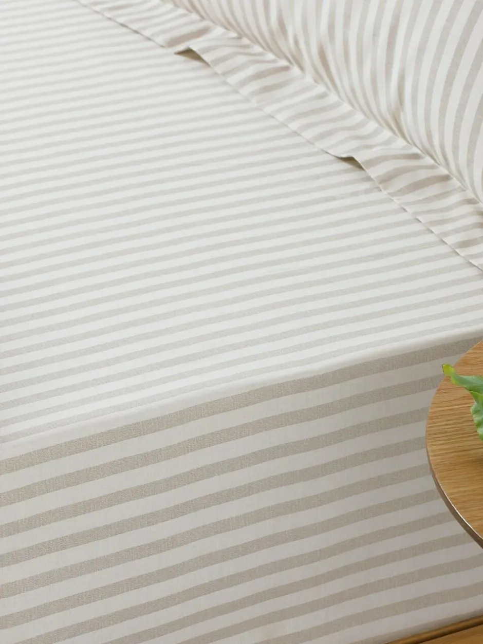 Yard Natural Beige Hebden Narrow Stripe Cotton Fitted Sheet Hot