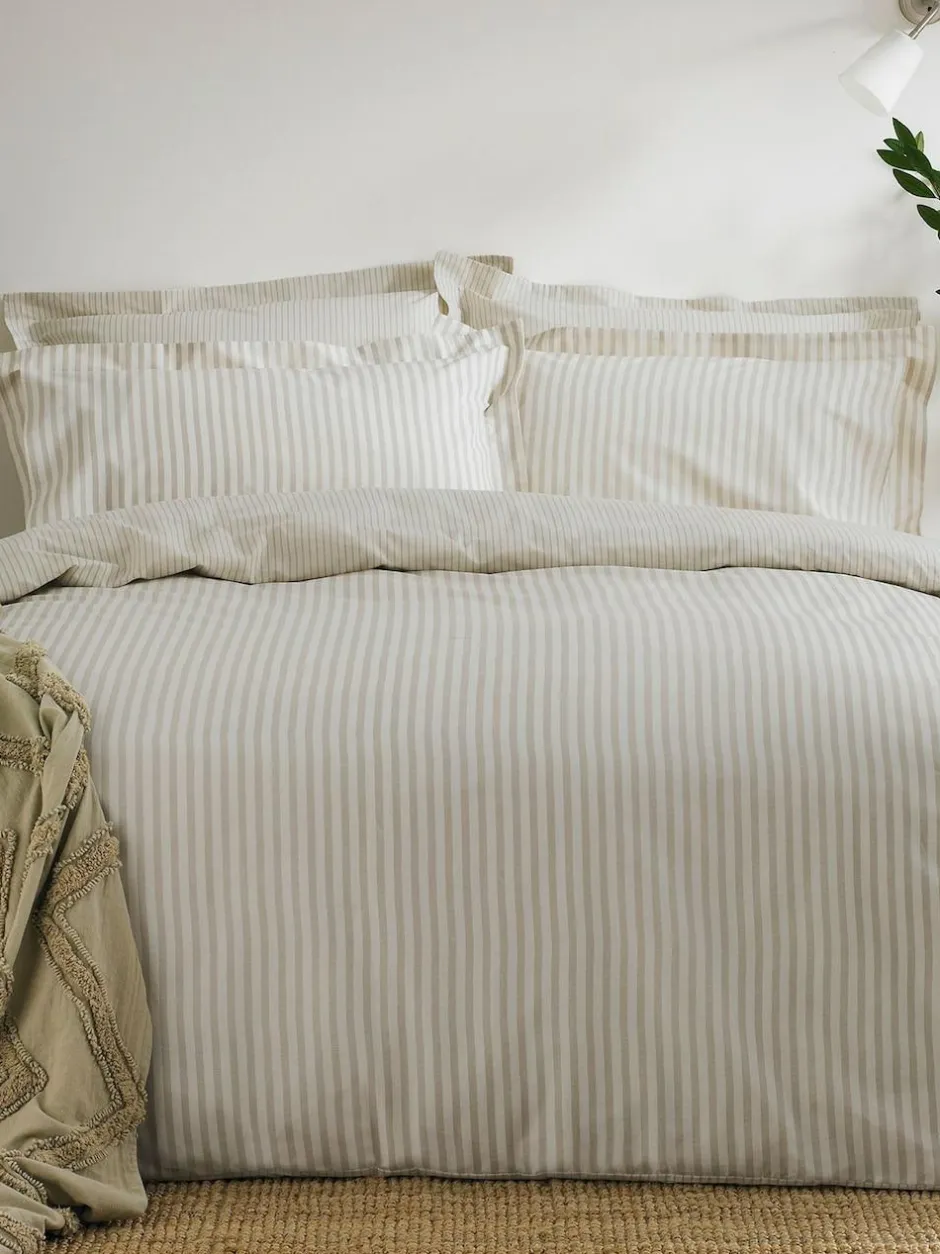 Yard Natural Beige Hebden Narrow Stripe Cotton Fitted Sheet Hot