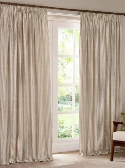 Yard Hebden Striped Cotton Blackout Pencil Pleat Curtains Natural Clearance
