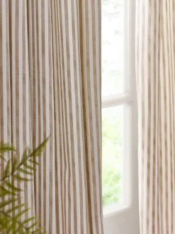 Yard Hebden Striped Cotton Blackout Pencil Pleat Curtains Natural Clearance