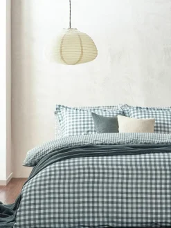 Yard Barton Check Cotton Duvet Cover and Pillowcase Set Navy Blue Best