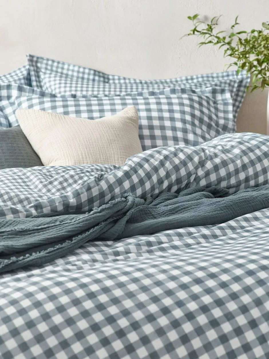 Yard Barton Check Cotton Duvet Cover and Pillowcase Set Navy Blue Best
