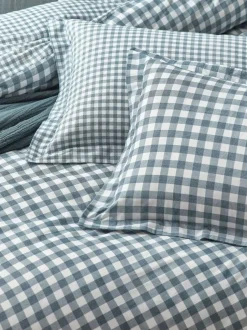 Yard Barton Check Cotton Duvet Cover and Pillowcase Set Navy Blue Best