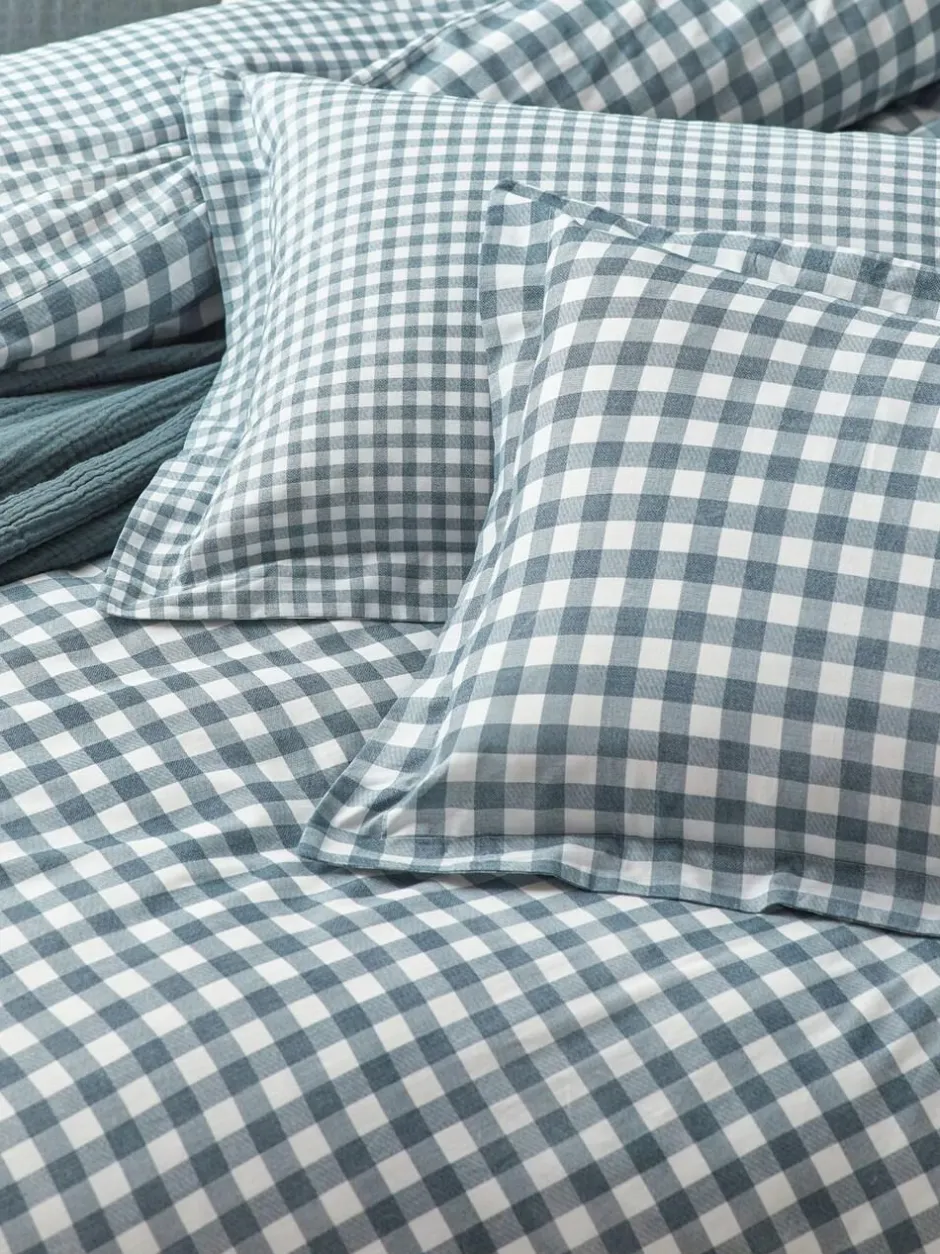 Yard Barton Check Cotton Duvet Cover and Pillowcase Set Navy Blue Best