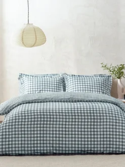 Yard Barton Check Cotton Duvet Cover and Pillowcase Set Navy Blue Best