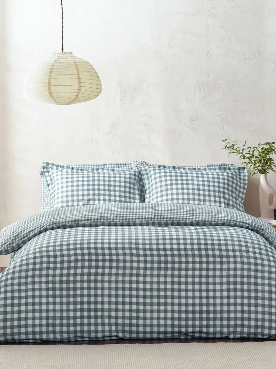 Yard Barton Check Cotton Duvet Cover and Pillowcase Set Navy Blue Best