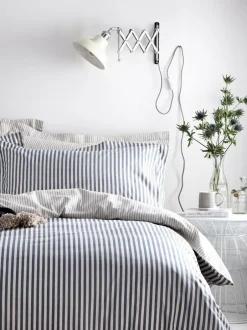 Yard Navy Blue Hebden Striped 100% Cotton Duvet Cover and Pillowcase Set Online