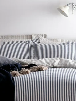 Yard Navy Blue Hebden Striped 100% Cotton Duvet Cover and Pillowcase Set Online