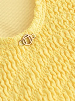 Next Wide Strap Tummy Control Scoop Swimsuit Yellow Crinkle Discount