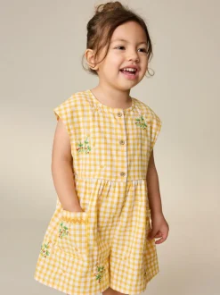 Next Sleeveless Playsuit (3mths-7yrs) Yellow Gingham Embroidered Sale