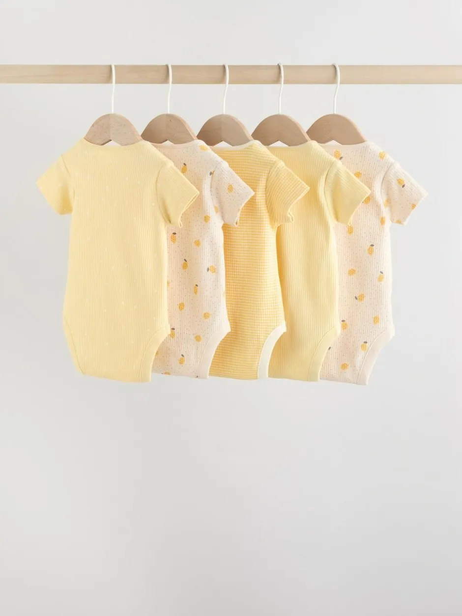 Next Yellow Lemons 5 Pack Short Sleeve Baby Bodysuits New