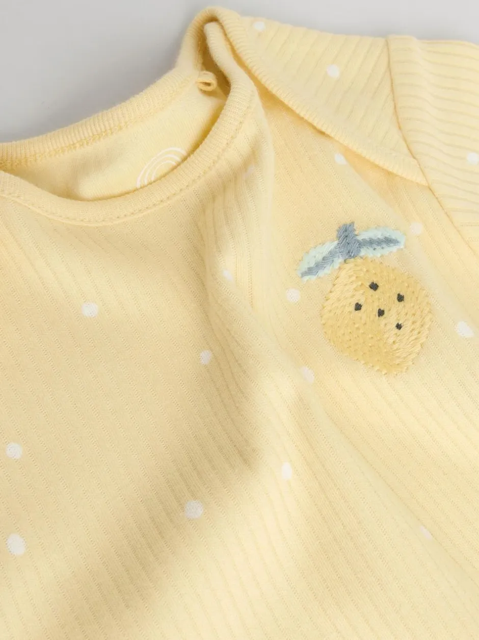 Next Yellow Lemons 5 Pack Short Sleeve Baby Bodysuits New