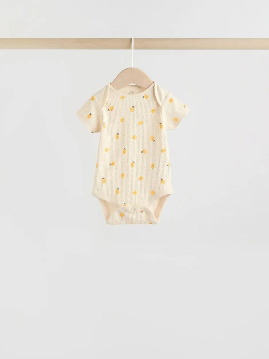 Next Yellow Lemons 5 Pack Short Sleeve Baby Bodysuits New