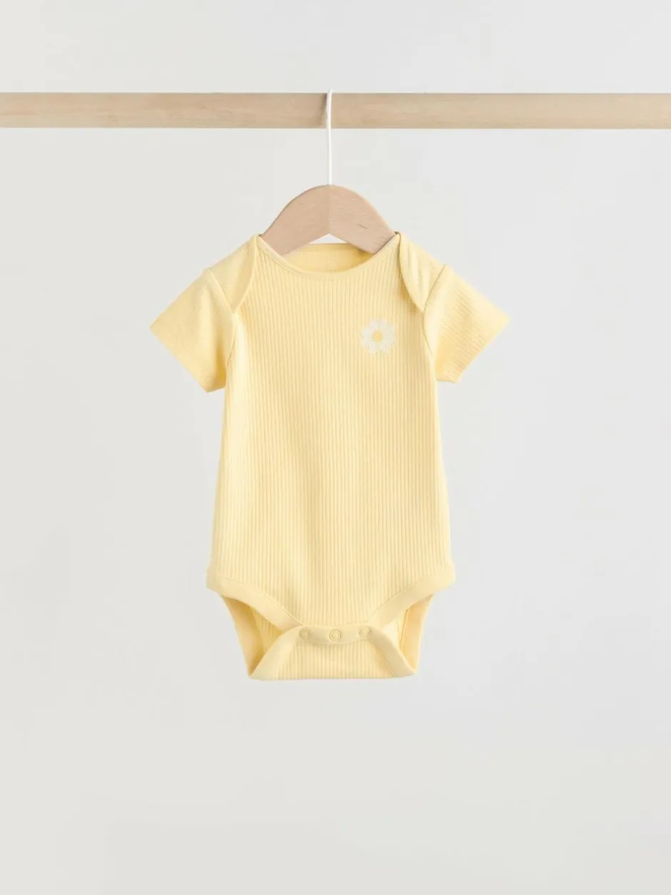 Next Yellow Lemons 5 Pack Short Sleeve Baby Bodysuits New