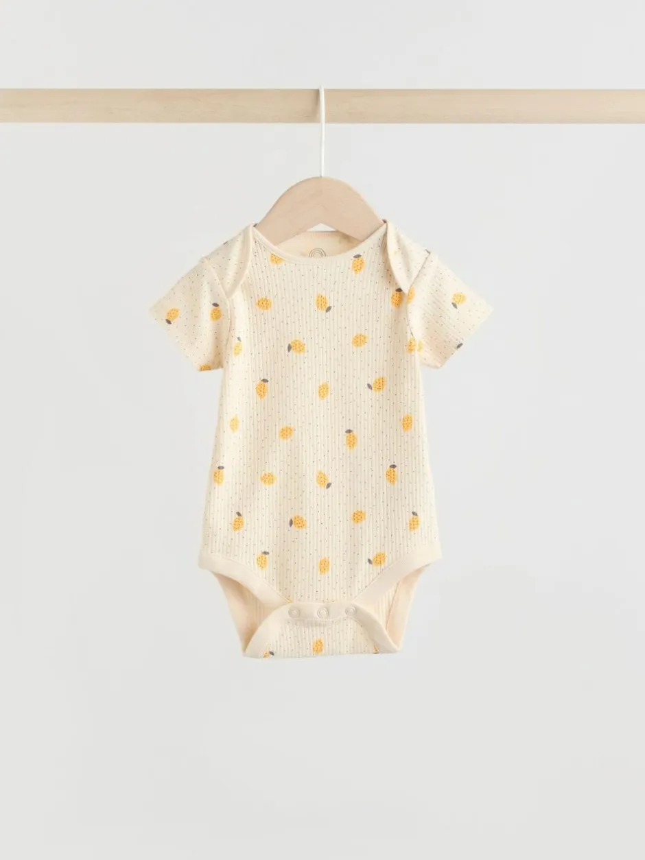 Next Yellow Lemons 5 Pack Short Sleeve Baby Bodysuits New