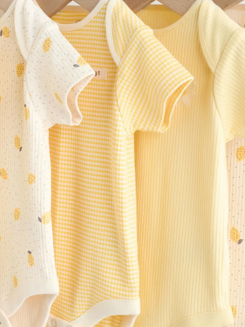 Next Yellow Lemons 5 Pack Short Sleeve Baby Bodysuits New