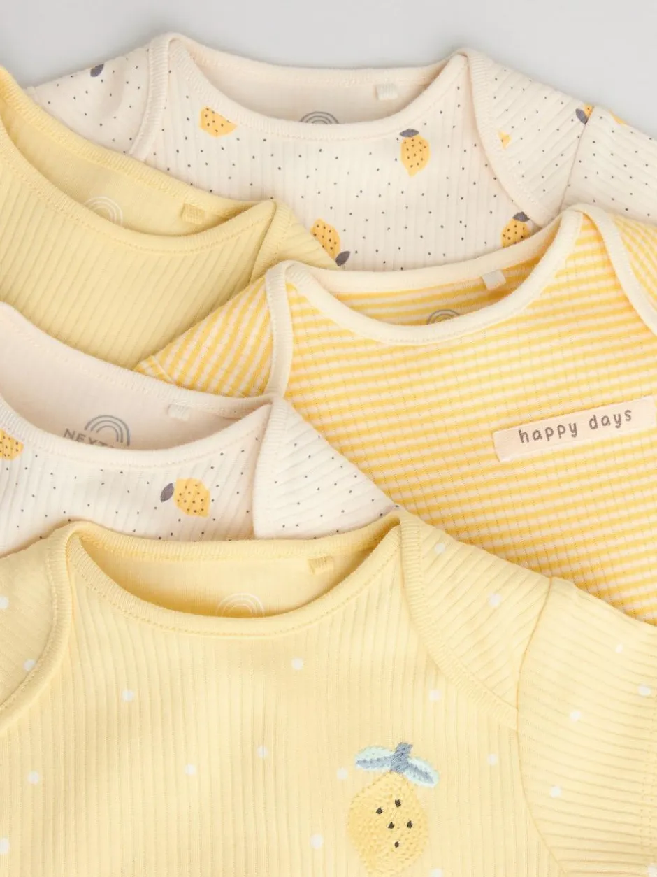 Next Yellow Lemons 5 Pack Short Sleeve Baby Bodysuits New