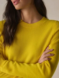 Next N.Premium 100% Cashmere Crew Neck Jumper Yellow