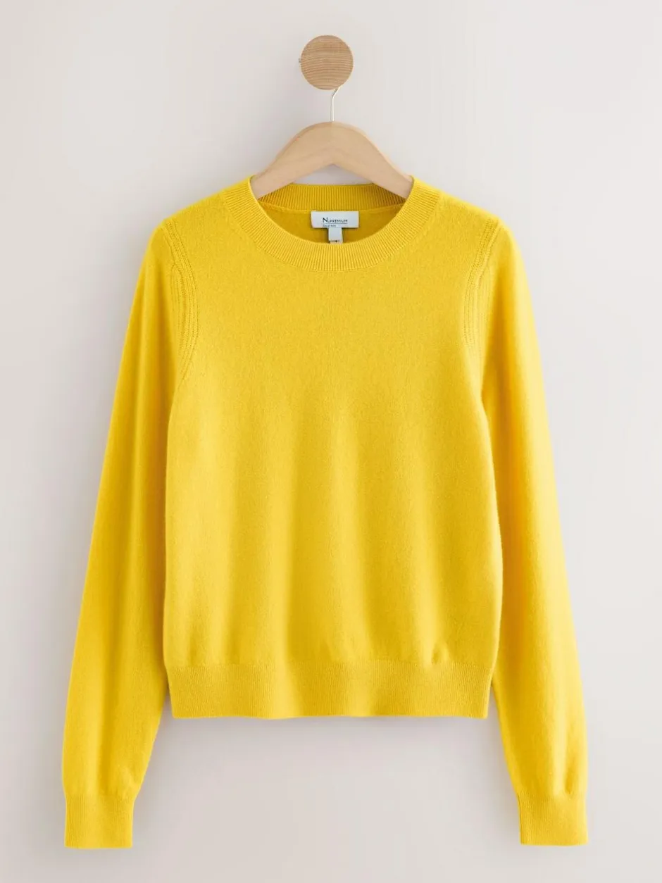 Next N.Premium 100% Cashmere Crew Neck Jumper Yellow