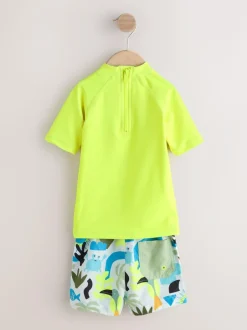 Next Short Sleeve Sunsafe Rash Vest and Swim Shorts Set (3mths-7yrs) Yellow Clearance