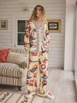 Next Yellow Viscose/Linen Blend Button Through Pyjamas Hot