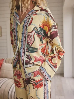 Next Yellow Viscose/Linen Blend Button Through Pyjamas Hot