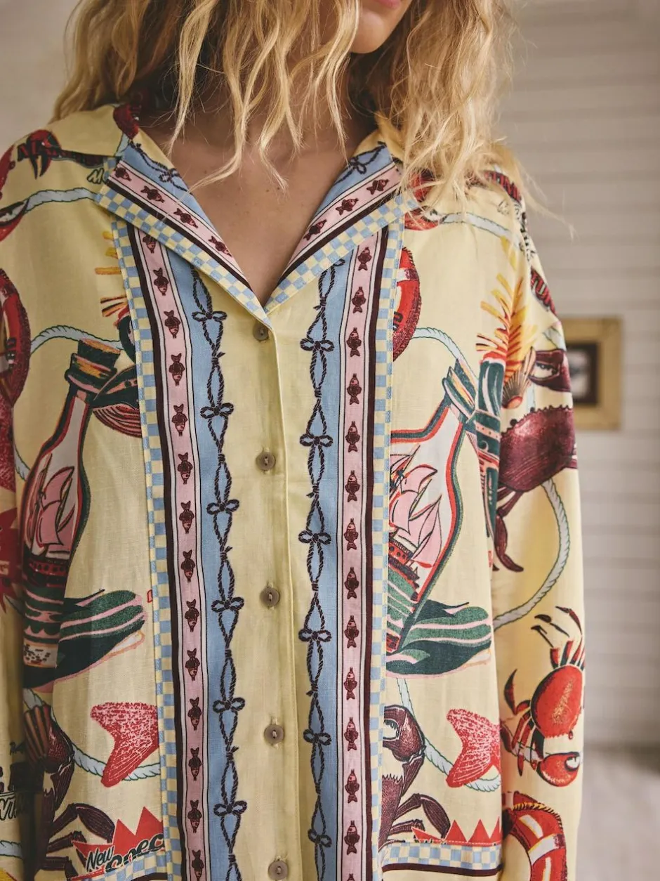Next Yellow Viscose/Linen Blend Button Through Pyjamas Hot