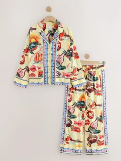 Next Yellow Viscose/Linen Blend Button Through Pyjamas Hot