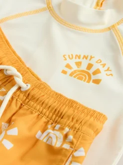 Next Short Sleeve Sunsafe Rash Vest and Swim Shorts Set (3mths-7yrs) Yellow/Orange Best