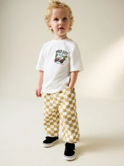 Next Yellow/White Checkerboard Printed Pull On Wide Trousers (3mths-7yrs) New
