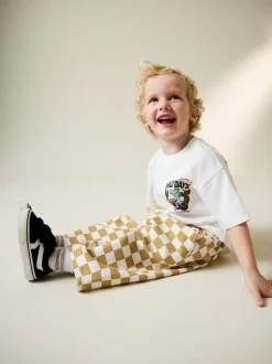 Next Yellow/White Checkerboard Printed Pull On Wide Trousers (3mths-7yrs) New
