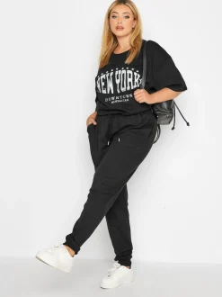 Yours Curve Black Basic Cuffed Joggers New
