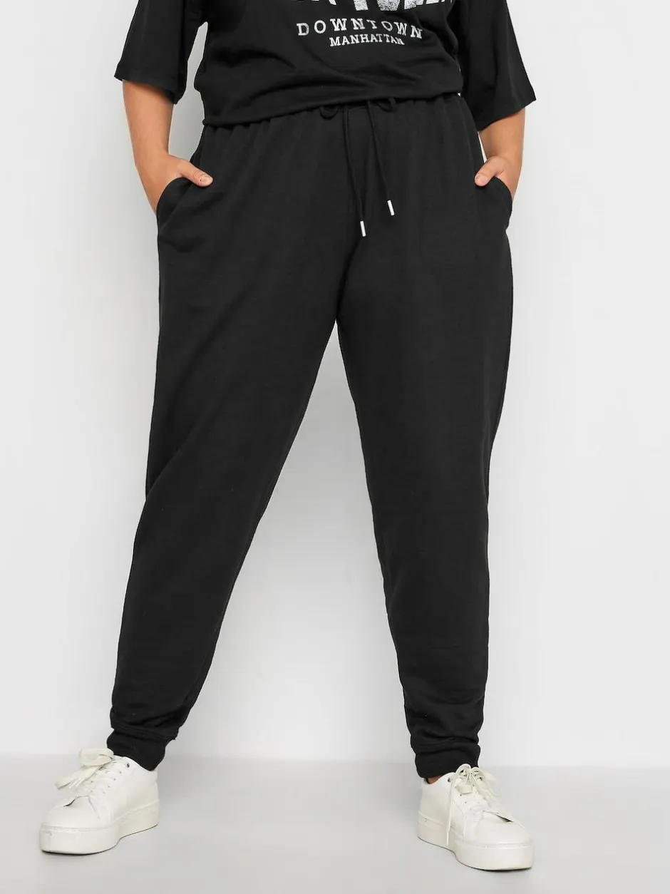 Yours Curve Black Basic Cuffed Joggers New