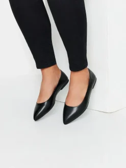 Yours Curve Black Extra Wide Fit Flat Point PU Shoes New