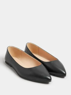 Yours Curve Black Extra Wide Fit Flat Point PU Shoes New