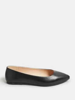 Yours Curve Black Extra Wide Fit Flat Point PU Shoes New