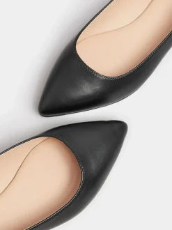 Yours Curve Black Extra Wide Fit Flat Point PU Shoes New