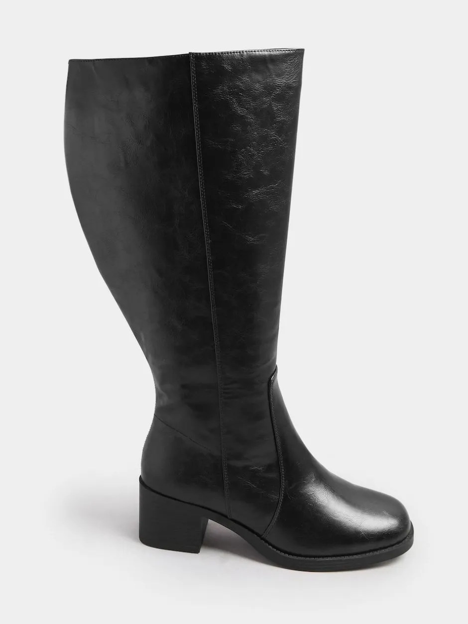 Yours Curve Extra-Wide Fit Square Toe Knee Block Boots Black Sale