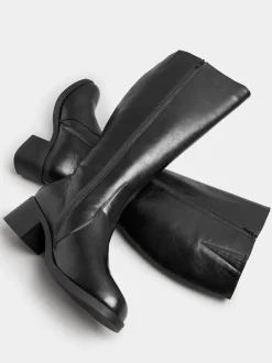 Yours Curve Extra-Wide Fit Square Toe Knee Block Boots Black Sale