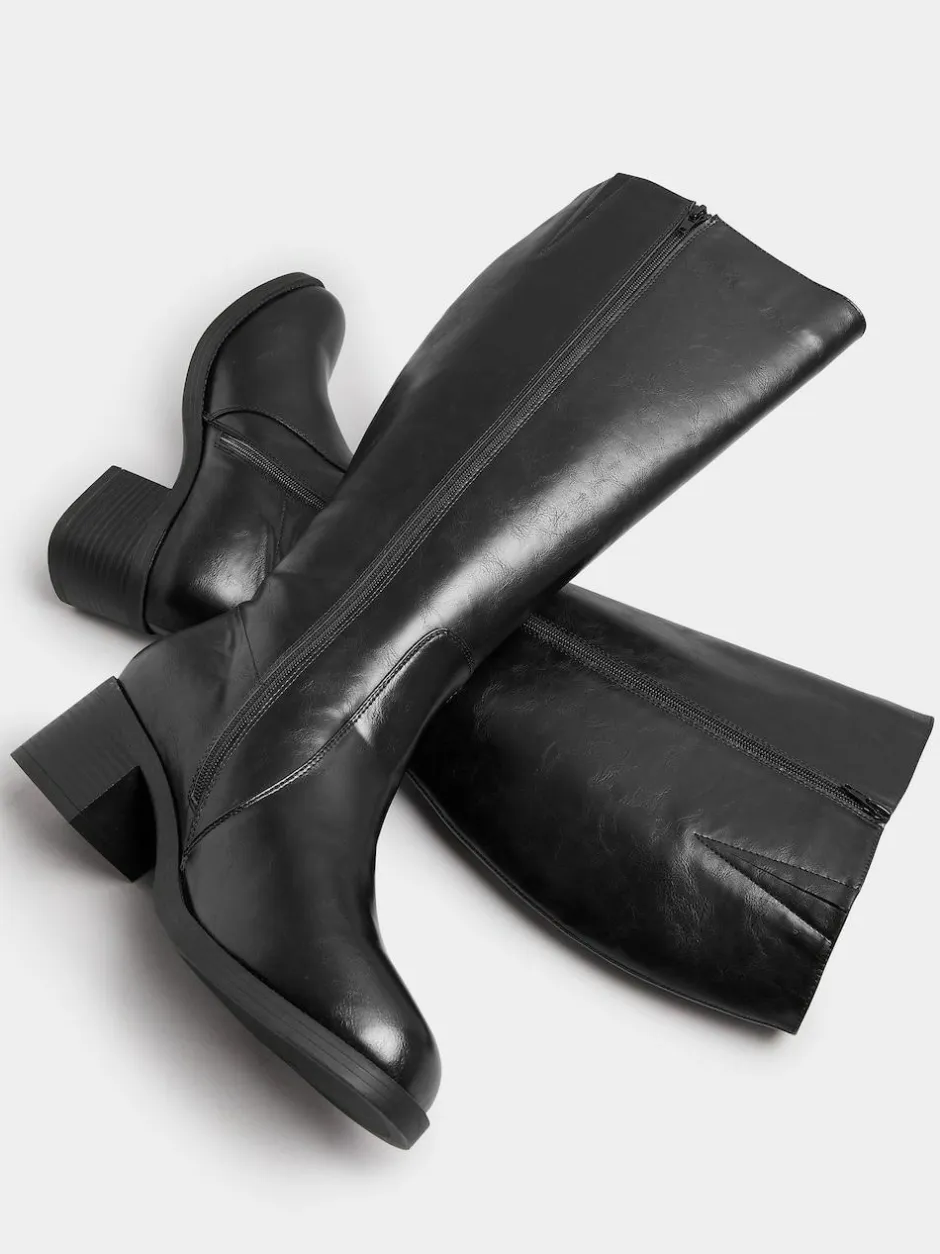 Yours Curve Extra-Wide Fit Square Toe Knee Block Boots Black Sale
