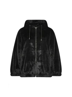 Yours Curve Faux Fur Zip Thru Hooded Fleece Black Hot