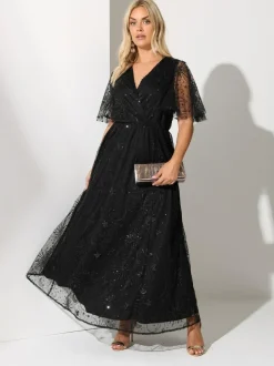 Yours Curve Black London Sequin Celestial Wrap Maxi Dress Sale