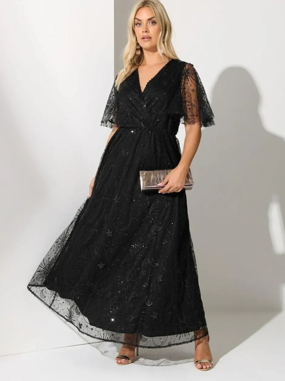 Yours Curve Black London Sequin Celestial Wrap Maxi Dress Sale