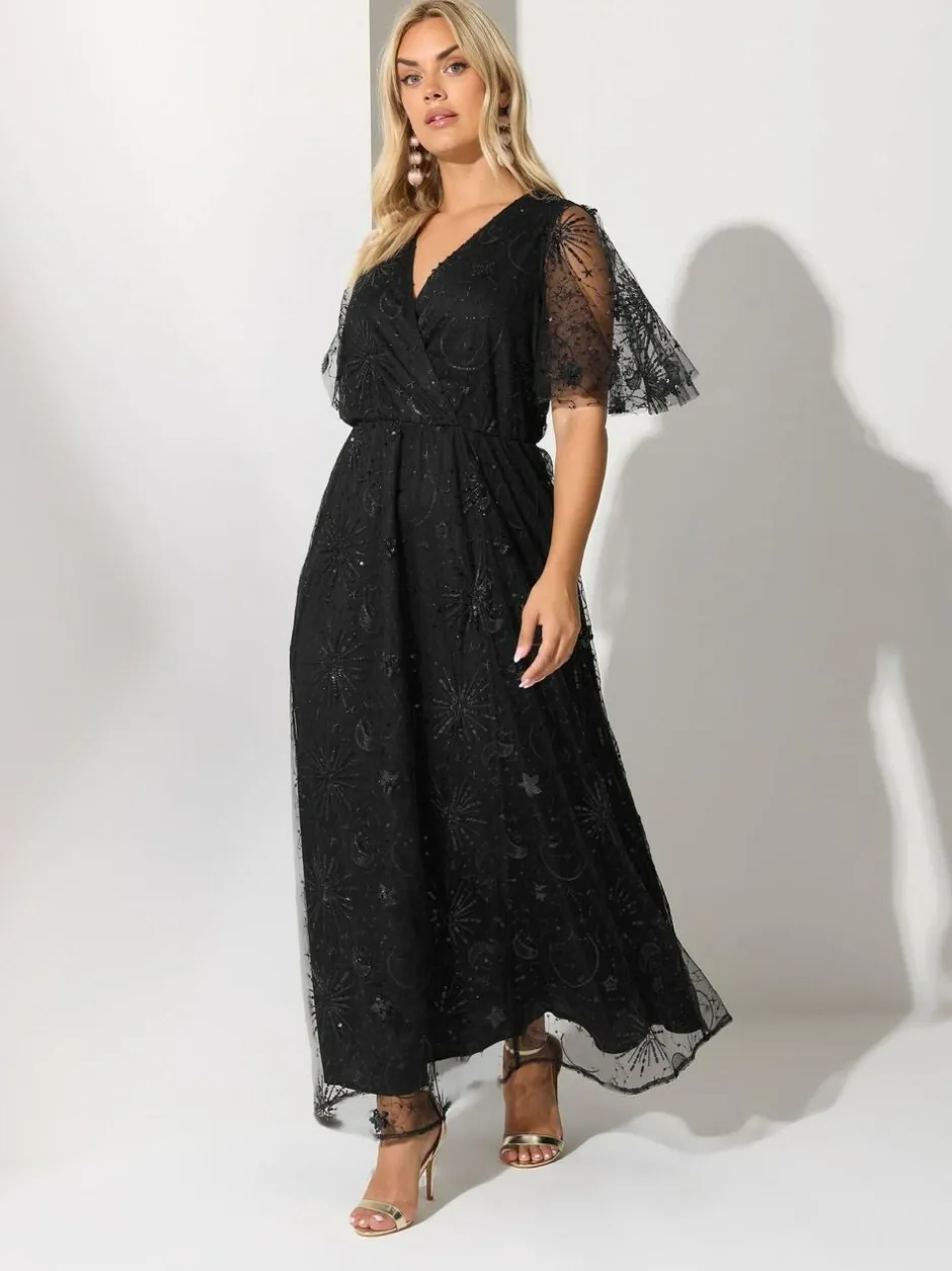 Yours Curve Black London Sequin Celestial Wrap Maxi Dress Sale