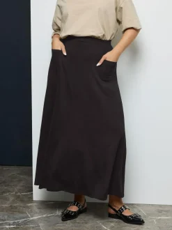 Yours Curve Black Maxi Jersey Stretch Skirt Outlet