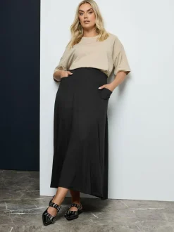 Yours Curve Black Maxi Jersey Stretch Skirt Outlet