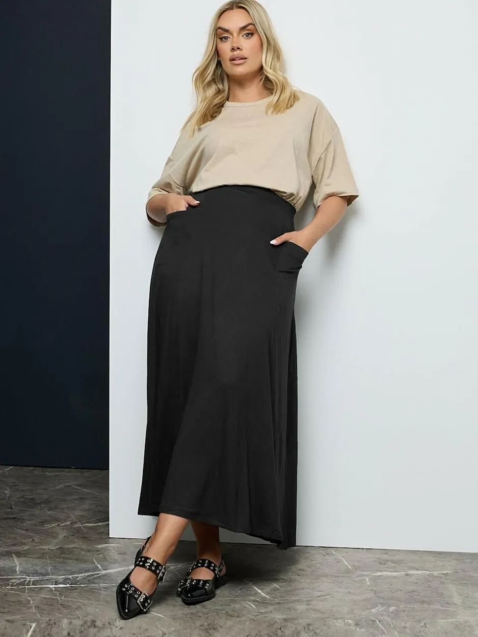 Yours Curve Black Maxi Jersey Stretch Skirt Outlet