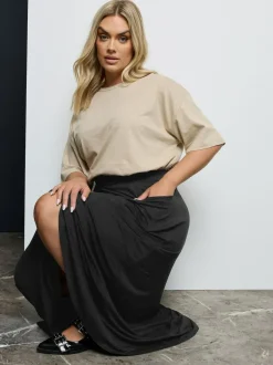 Yours Curve Black Maxi Jersey Stretch Skirt Outlet