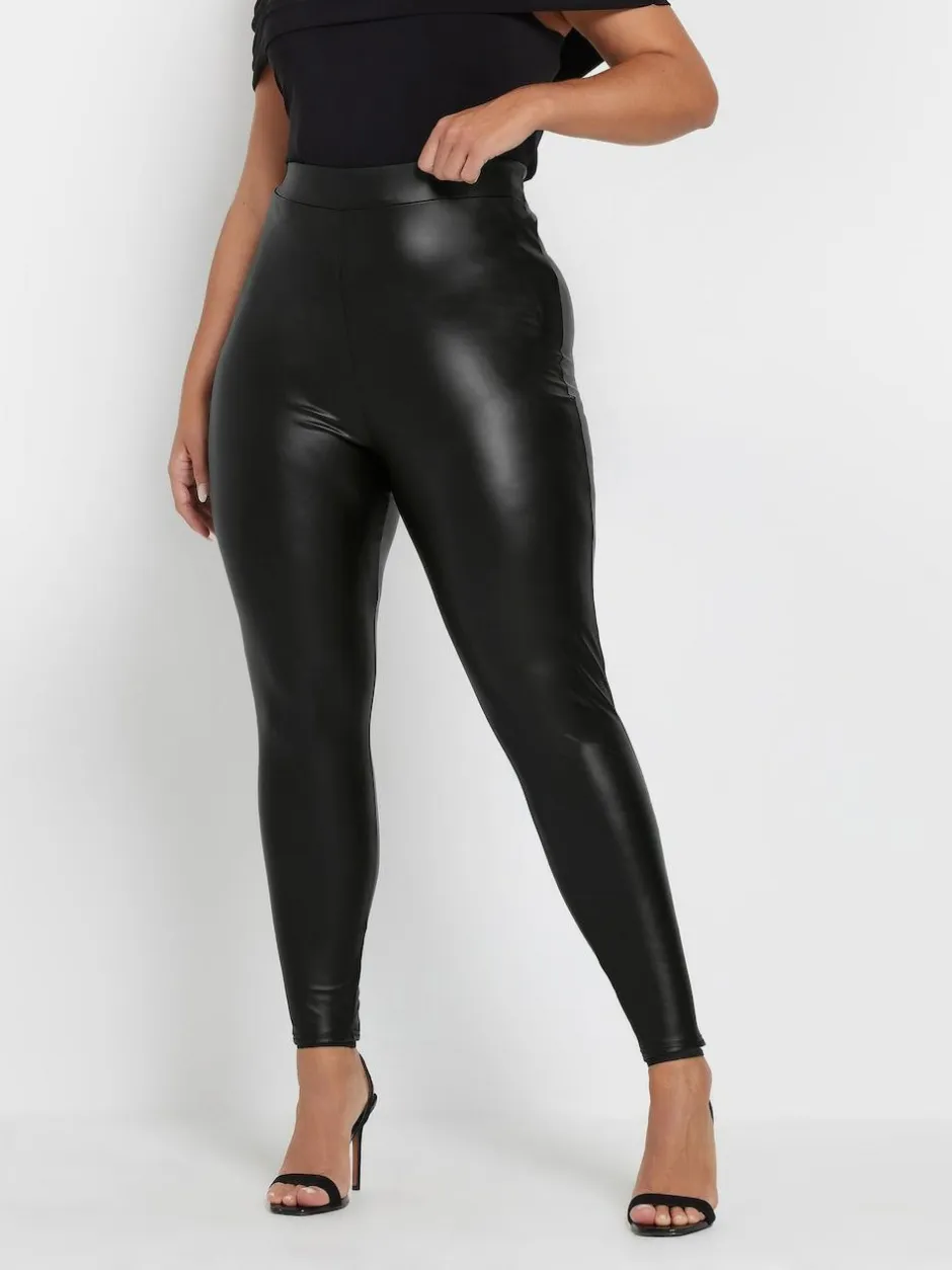 Yours Curve Black Stretch Coated Leggings