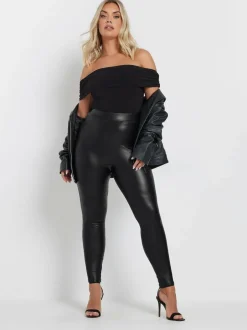 Yours Curve Black Stretch Coated Leggings